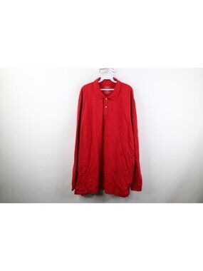Vintage Y2K LL Bean Mens 2XLT Blank Cotton Knit Long Sleeve Rugby Polo Shirt Red